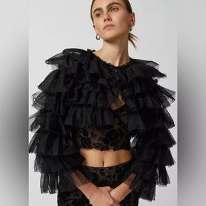 Urban Outfitters Black Tulle Tiered Evening Jacket Bolero